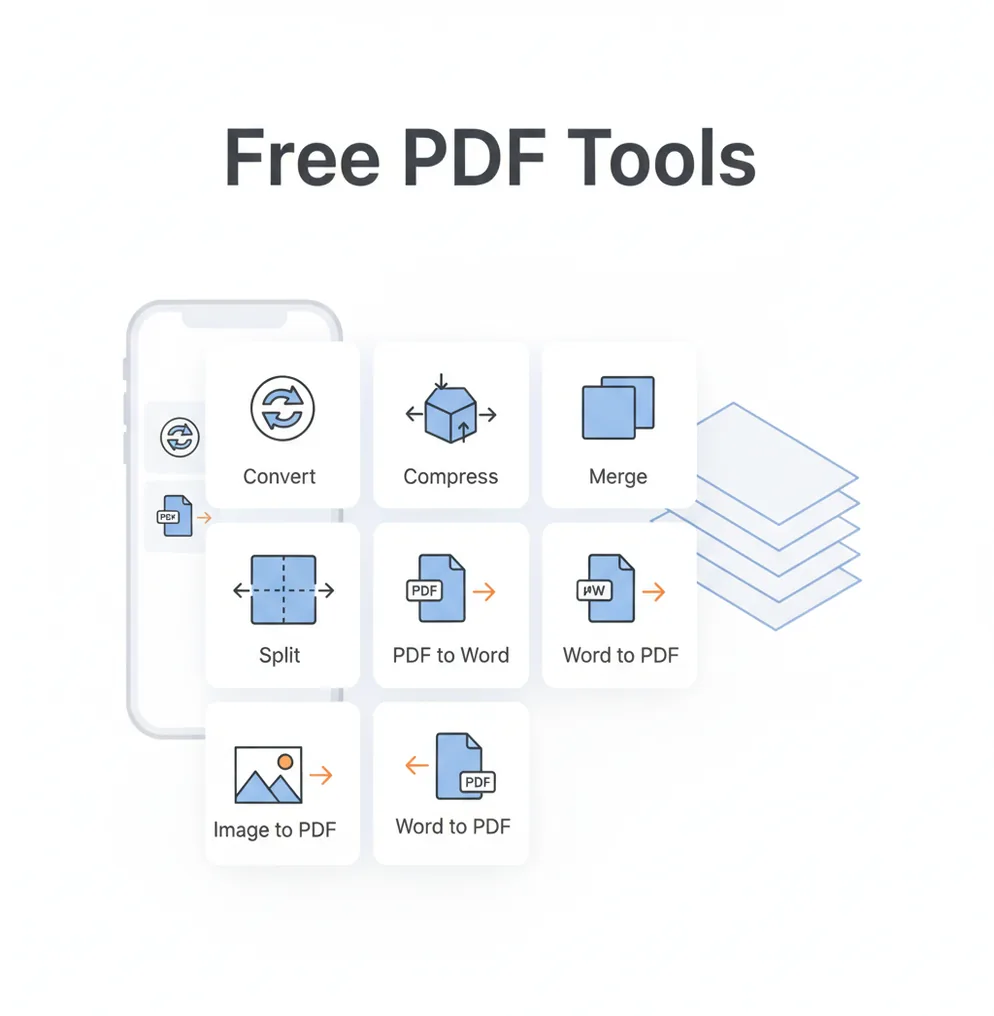 Pict.AI PDF tools hub showing convert, compress, merge, split, and PDF to Word options