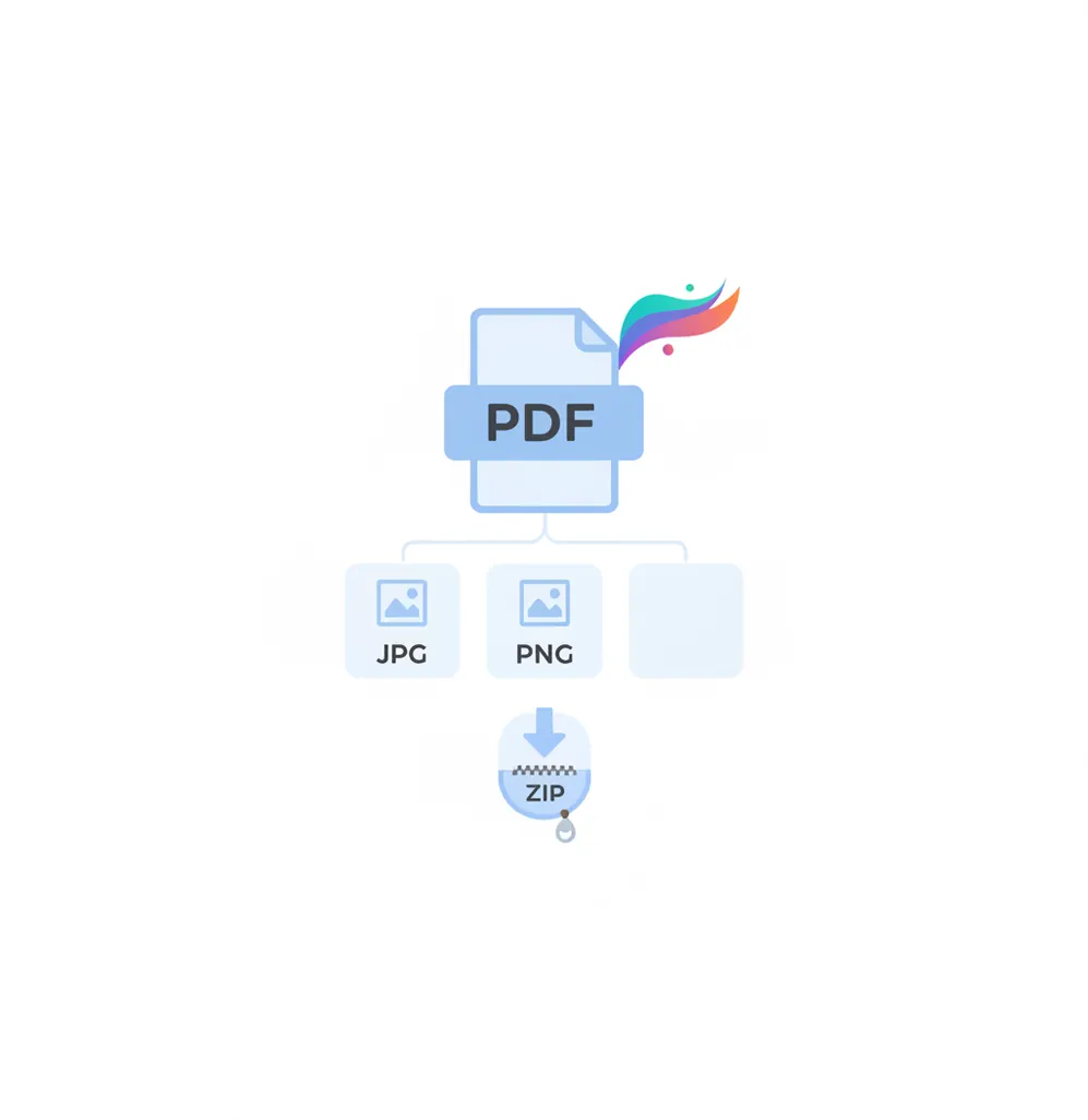 Screenshot-style preview of a multi-page PDF being exported to JPG and PNG images