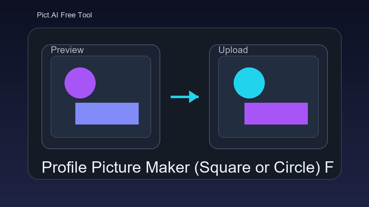 Pict.AI Profile Picture Maker showing a circular crop preview and a downloadable square avatar output