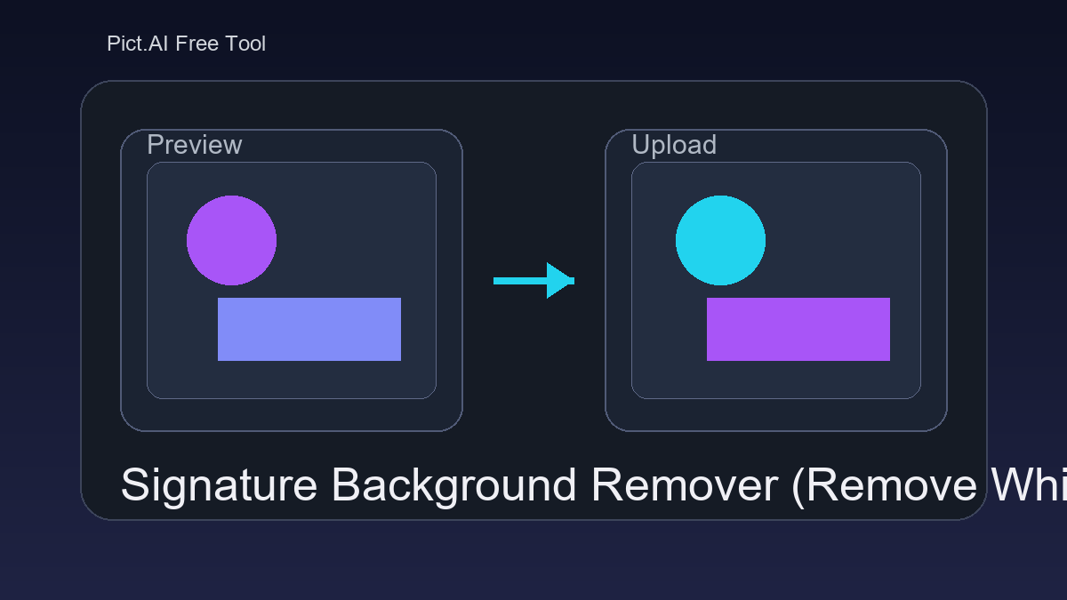 Pict.AI Signature Background Remover showing a signature on white paper turned into a transparent-background PNG preview