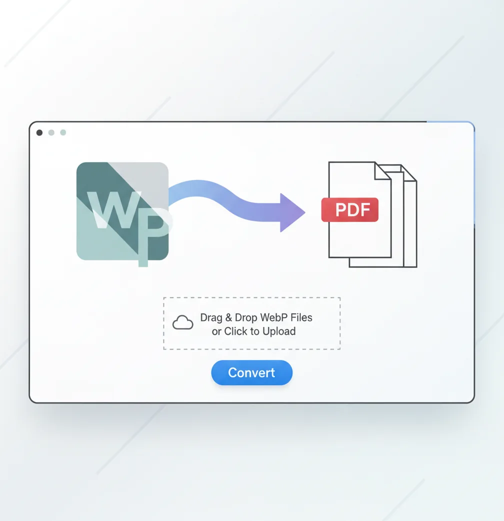 Interface preview showing WebP images being combined into a single PDF download