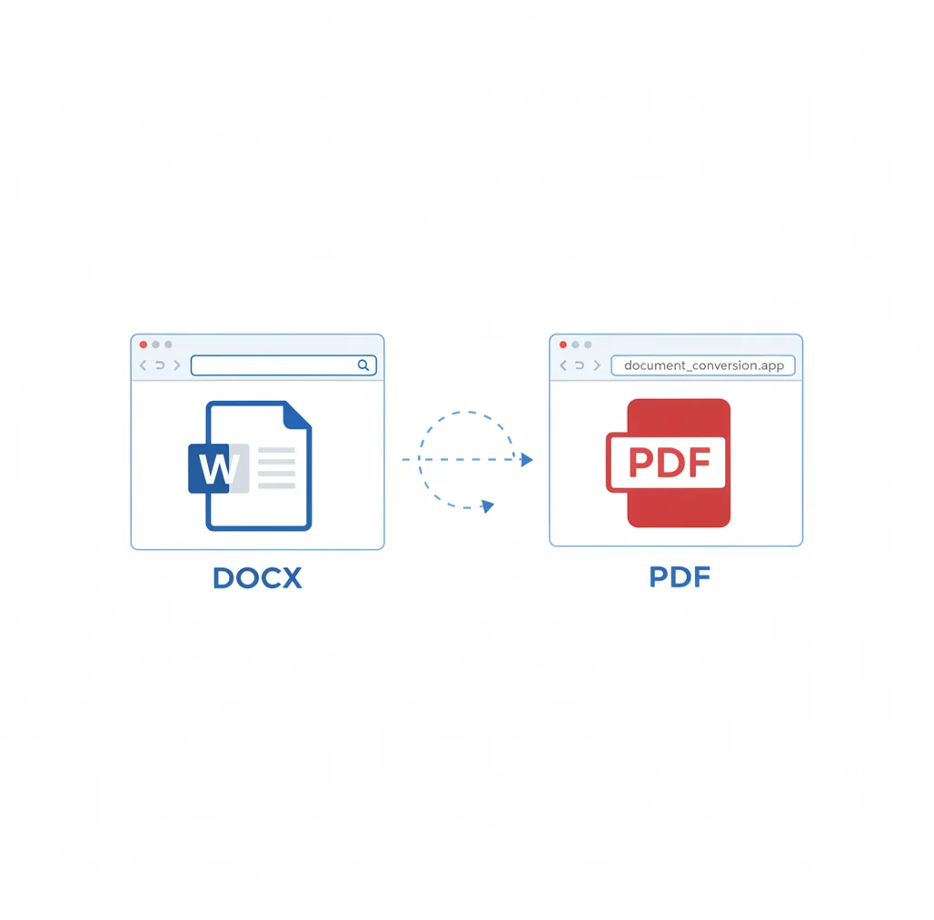 Screenshot-style illustration of converting a Word document (DOCX) into a PDF file in Pict.AI