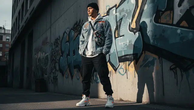 Virtual try-on AI changing clothes to casual streetwear outfit in photo