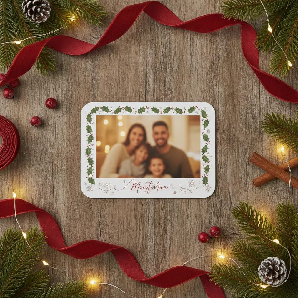 AI Christmas Card Ideas for Photos, Portraits, and Festive Designs - festive christmas card flatlay Christmas picture example
