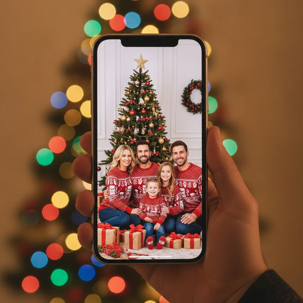 Best Christmas Photo Apps for AI Pictures, Editing and Cards - festive iphone christmas photo Christmas picture example