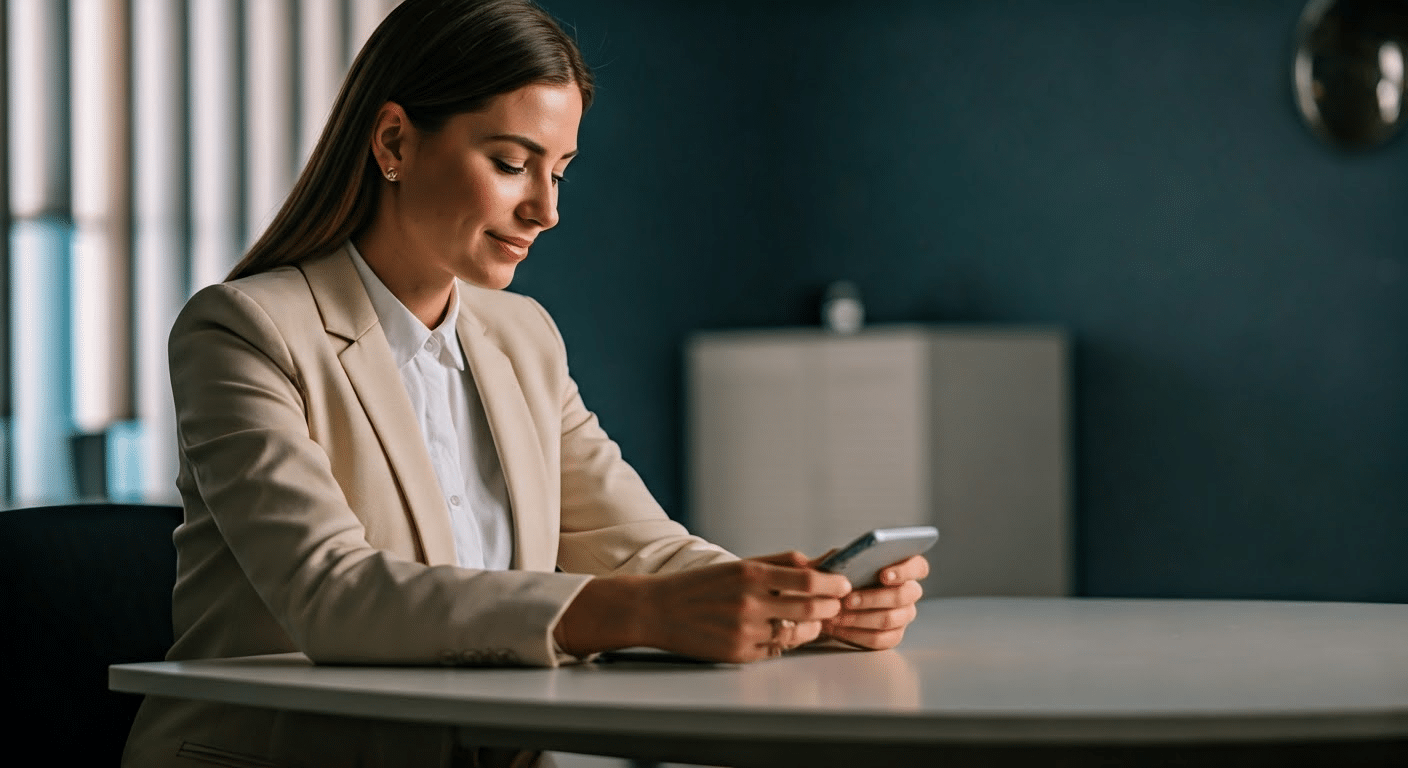 Employees interact with PimEyes in bright conference room