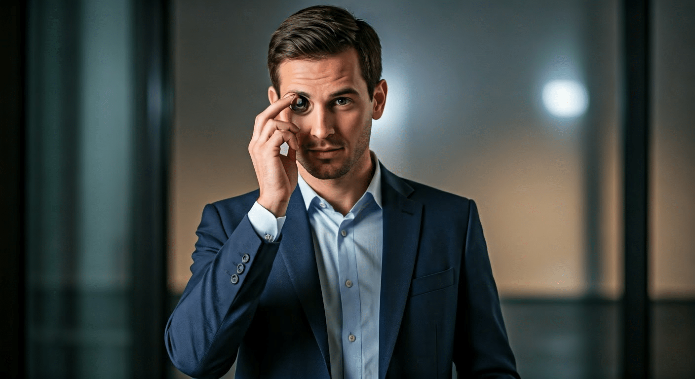 Businessman showcasing Google Lens in office