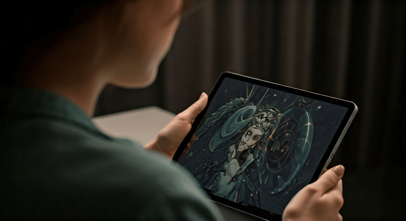 Nsfw Ai Picture Generator - Artist creating NSFW digital art using AI generator on a tablet in a studio setting