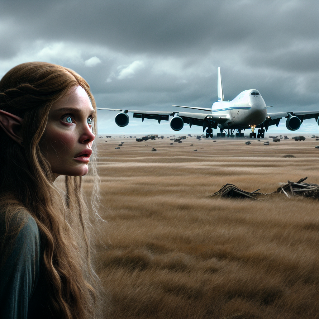 Di tempat antah berantah Seorang gadis elf melihat sebuah Pesawat kargo boeing 747-8f melakukan pendaratan darurat disebuah padang rumput yang luas